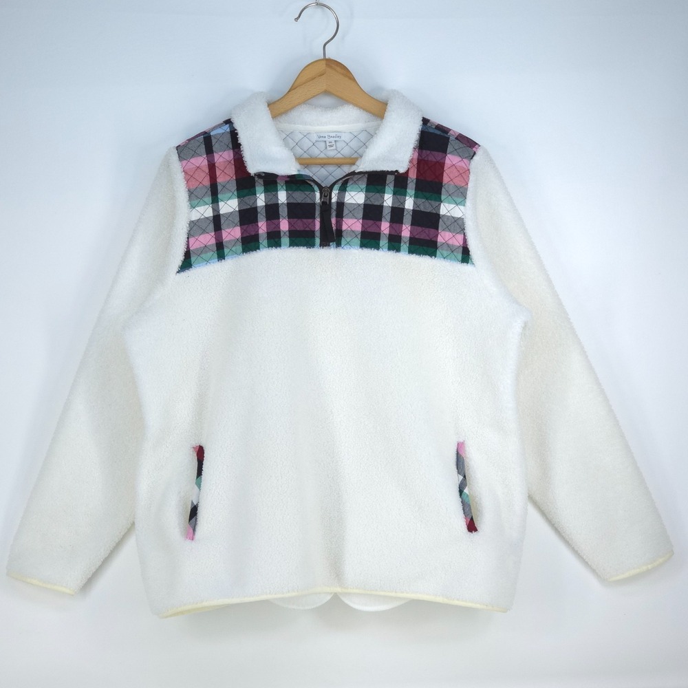 Vera Bradley 1/4 Zip Fleece Sherpa Pullover Womens 3XL Plaid Cottage Cozy Preppy